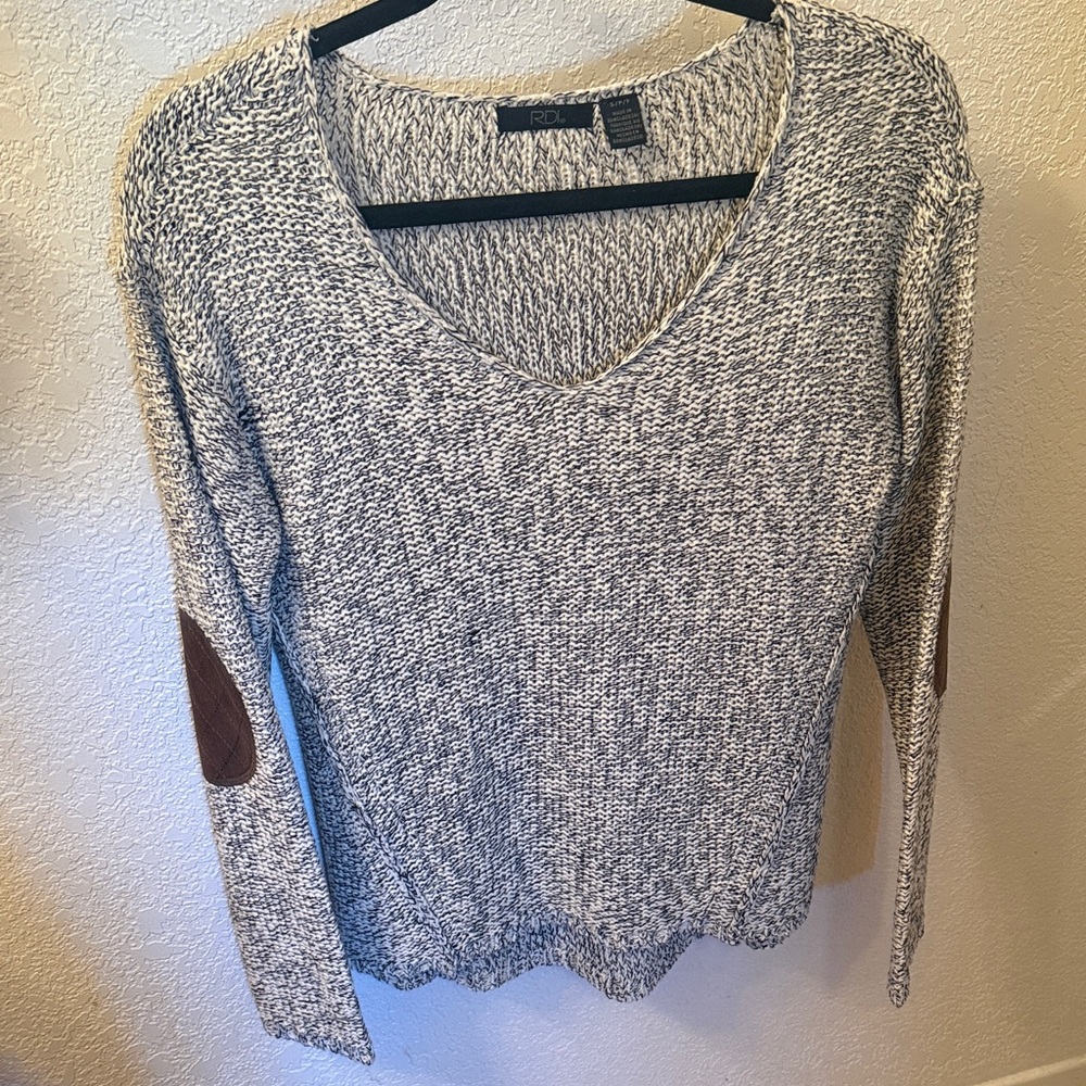 RDI Women's V-Neck Sweater with Elbow Patches